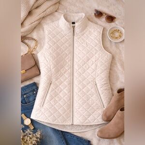 Karen Scott Quilted Vest Medium Cream Zip Up Lightweight Puffer